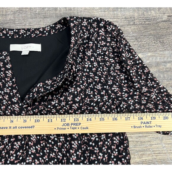 Loft Ruffle Ditsy Floral Vine Dress Knee Length Semi Sheer Long Sleeves Size XS - Picture 10 of 12